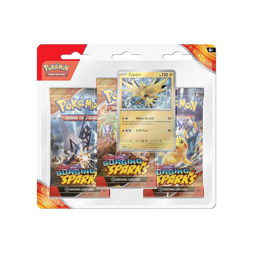 Pokémon TCG – Scarlet & Violet: Surging Sparks Zapdos 3-Pack Blister – SV08 – English