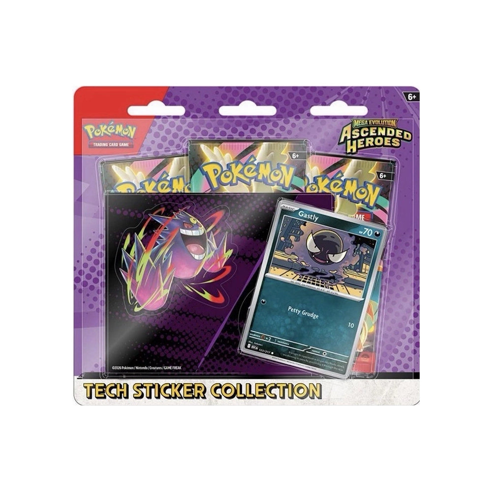 Pokémon TCG – Mega Evolution: Ascended Heroes Gastly Tech Sticker Collection – 3 Boosters – English